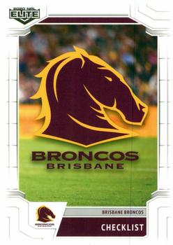 2020 NRL Elite #001 Brisbane Broncos Checklist Front